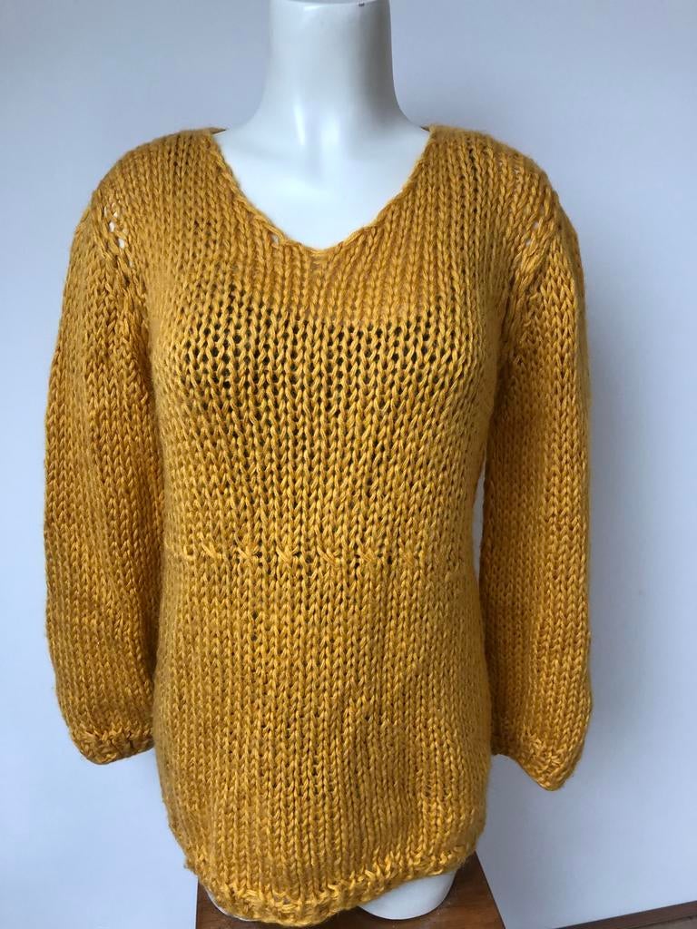 Kiro by kim gele gebreide lange trui okergeel s m, Maat 38/40 (M), Geel, Ophalen of Verzenden, Zo goed als nieuw