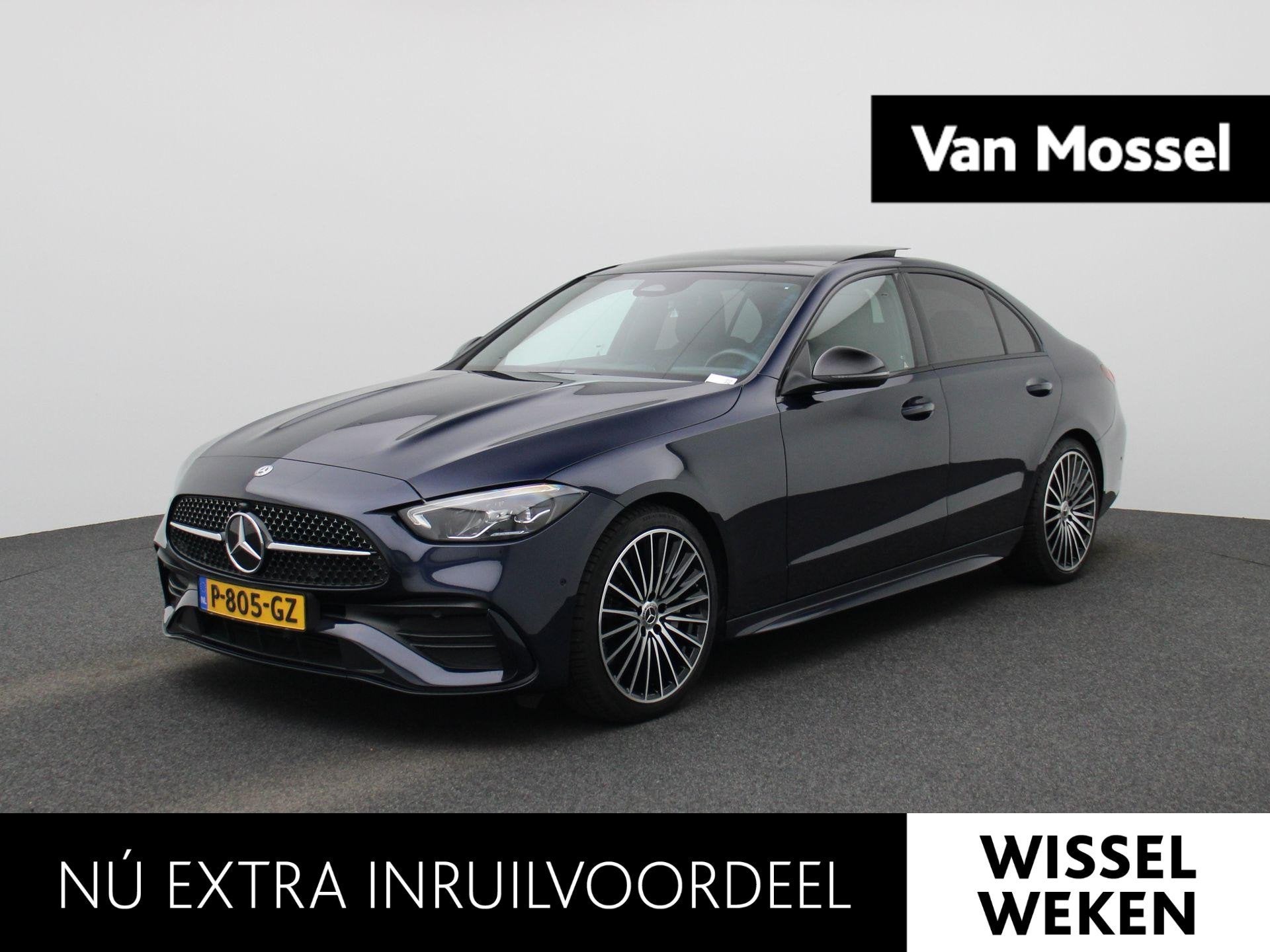 Mercedes-Benz C-klasse 180 AMG Line | Automaat | Panoramadak, 4 cilinders, Blauw, Origineel Nederlands, Bedrijf