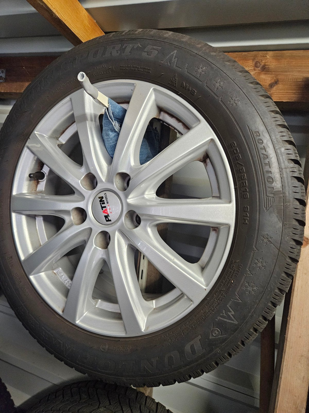 Platin Velgen met Dunlop Winterbanden 205/55R16 VAG 5X112, Auto-onderdelen, Banden en Velgen, Ophalen, Gebruikt, 16 inch, Banden en Velgen