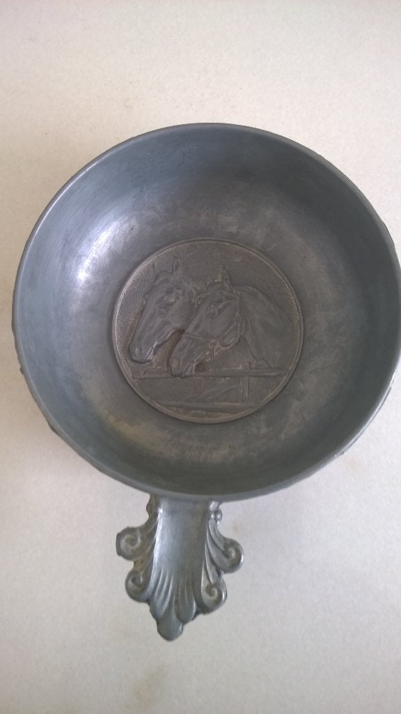 Vintage tin: asbak met 2 paardenkoppen, Antiek en Kunst, Ophalen of Verzenden