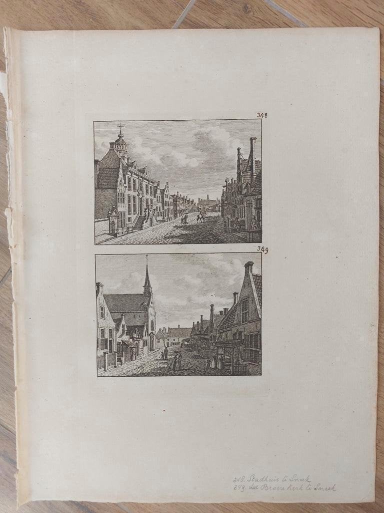 348-349 Boerekerk en Stadhuis Sneek Snits Friesland, Ophalen of Verzenden