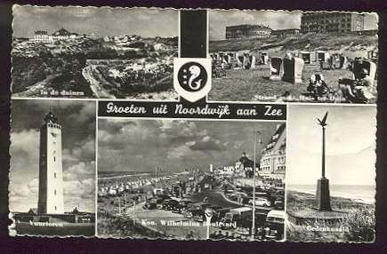 Groeten uit Noordwijk aan Zee - 5 Luik, Ophalen of Verzenden, 1940 tot 1960, Gelopen, Zuid-Holland