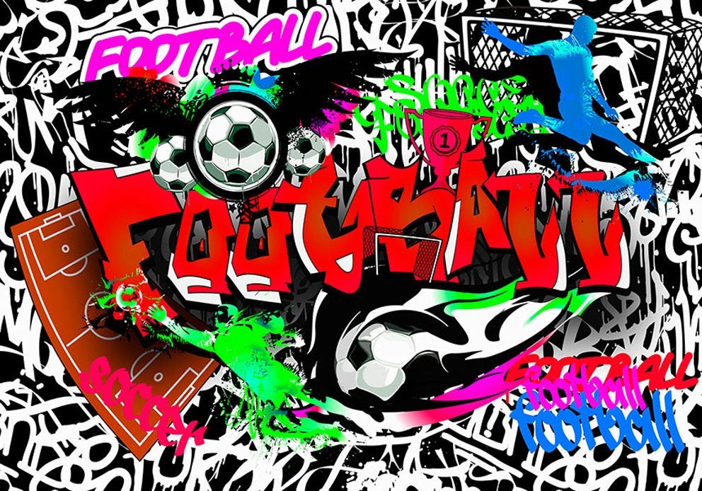 Voetbal Graffiti fotobehang, Kinderkamer, Muurdeco4kids, Verzenden, Fotobehang