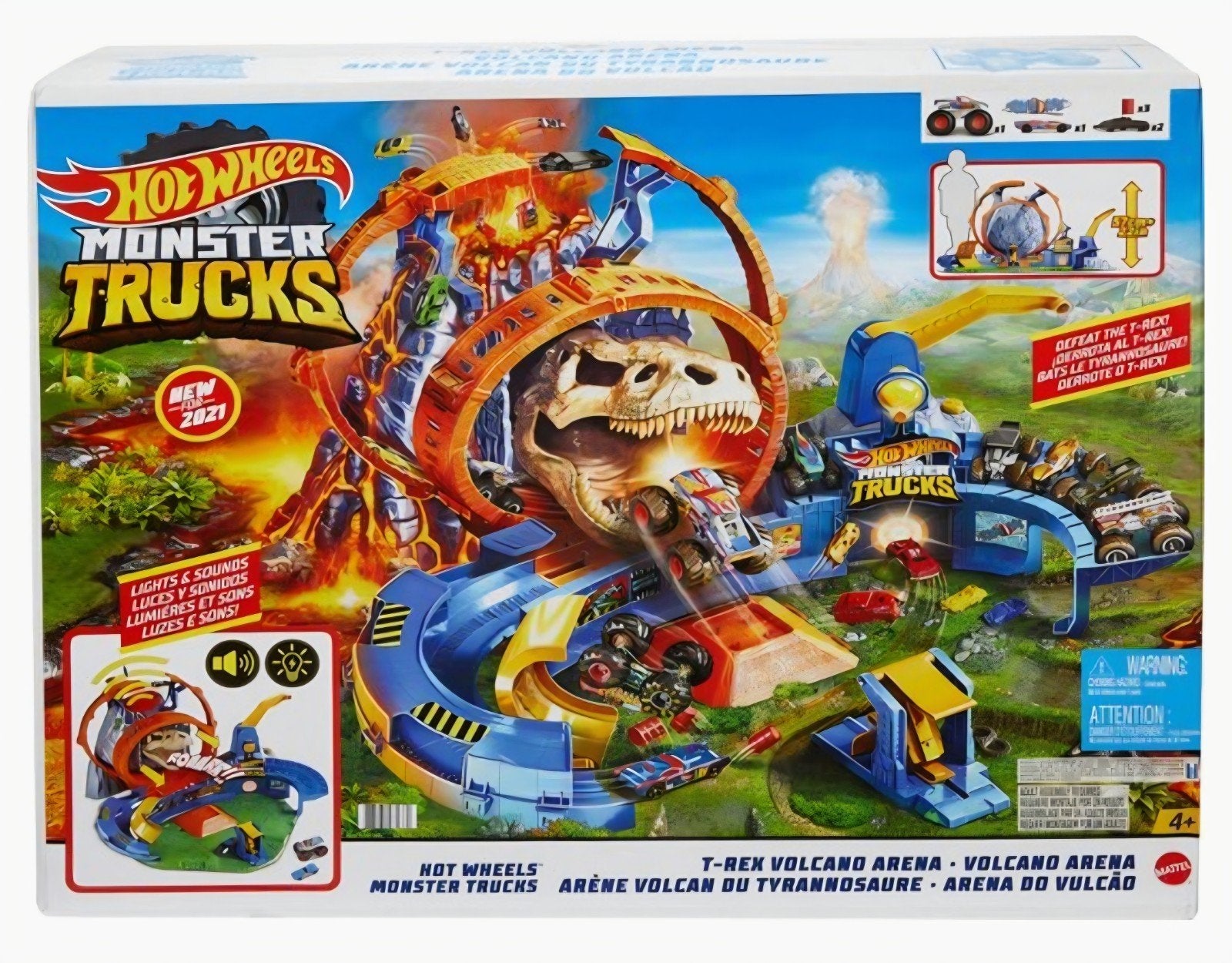 Hot Wheels Monster Trucks T-Rex Volcano Arena Speelset, Ophalen, Zo goed als nieuw