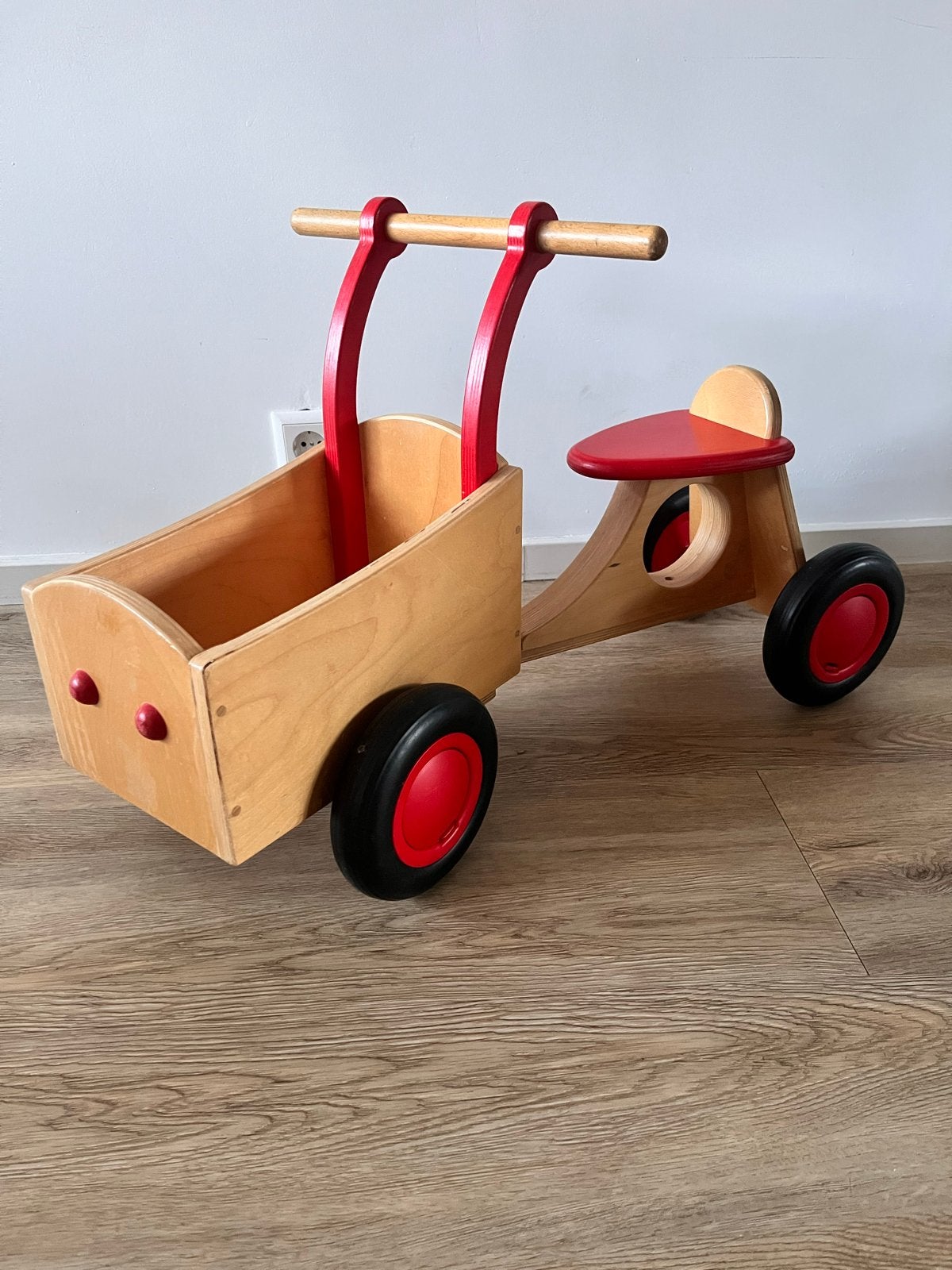 Van Dijk Toys Houten Loopfiets met Bak, Ophalen, Zo goed als nieuw, Rij- of Hobbelspeelgoed
