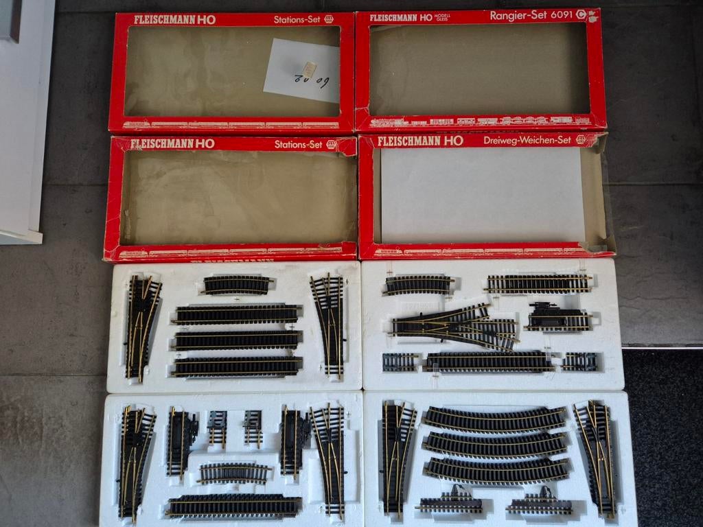 4 Fleischmann H0 railssets 6090/6091/6092/6093, Gebruikt, Gelijkstroom, Fleischmann, Rails