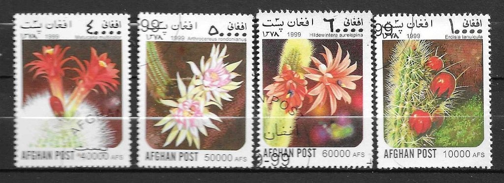 Afghaanse postzegels 1999 - Cactussen en Bloemen, Ophalen of Verzenden, Gestempeld, Dier of Natuur