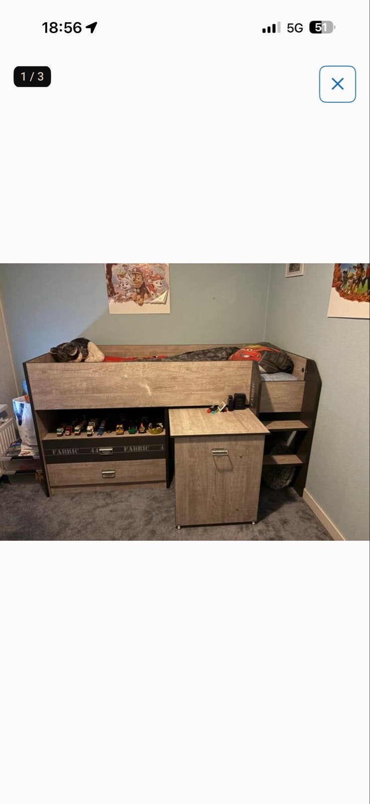 Hoogslaper met bureau en opbergruimte, Ophalen, 85 tot 100 cm, Gebruikt, Hoogslaper of Stapelbed