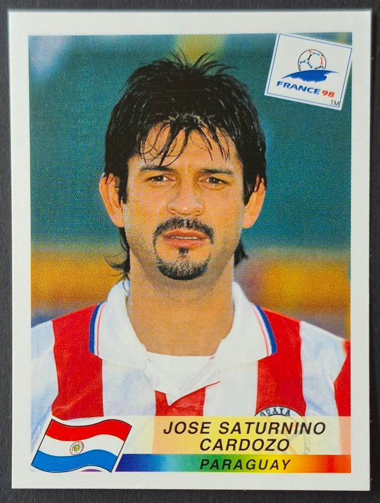 Panini sticker Jose Cardozo - Paraguay, WK 98, Ophalen of Verzenden, Zo goed als nieuw, Buitenlandse clubs, Poster, Plaatje of Sticker