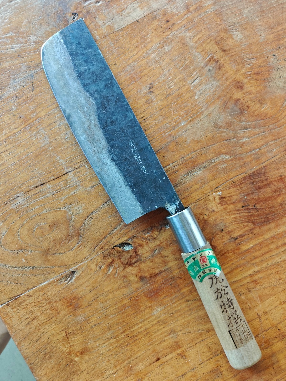 Japans groentemes. nakiri., Ophalen of Verzenden, Gebruikt, Rvs of Chroom, Los bestek