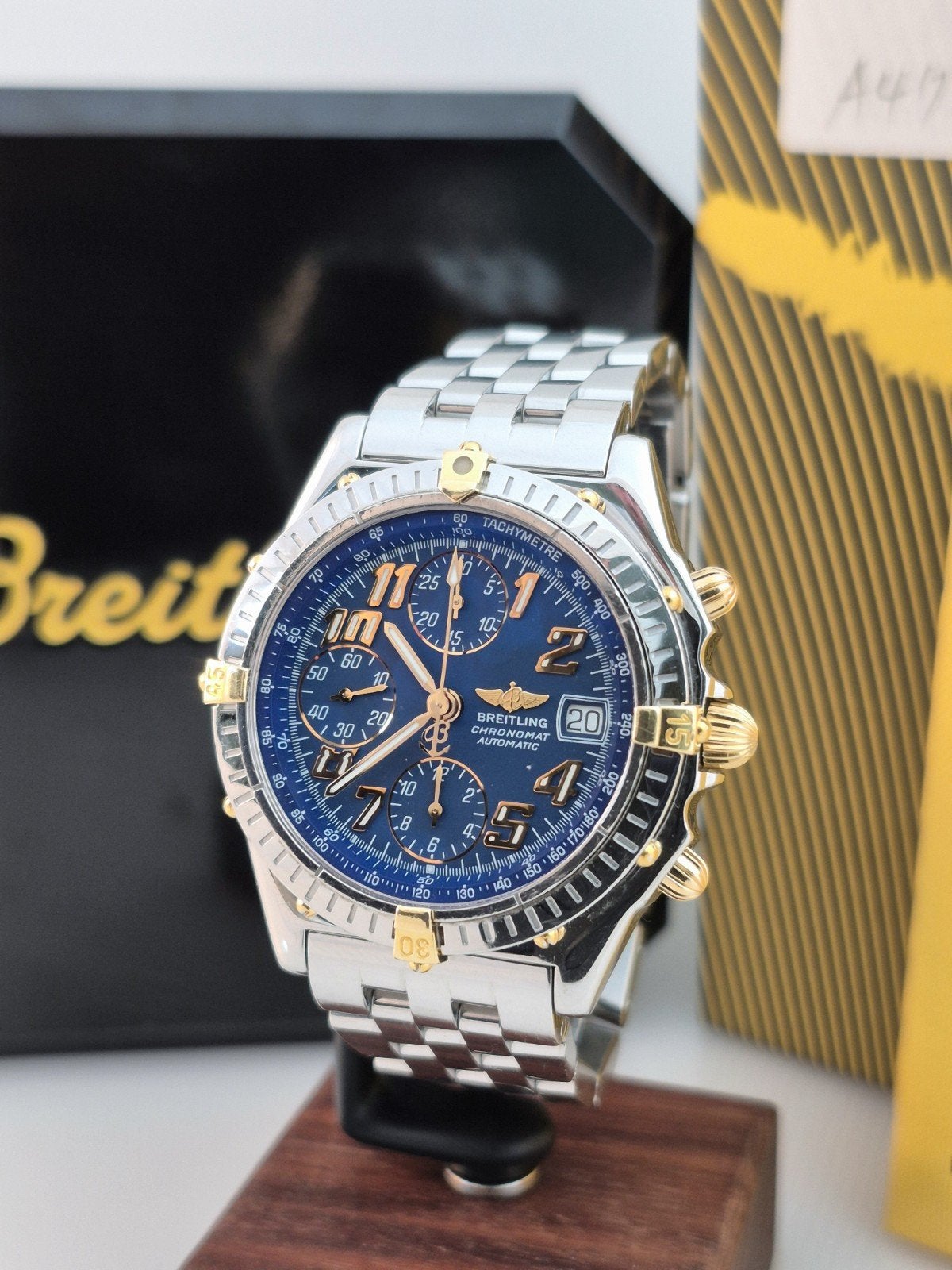 Breitling Chronomat | B13350 – Blauwe Vitesse dial, Ophalen of Verzenden, Staal, Breitling