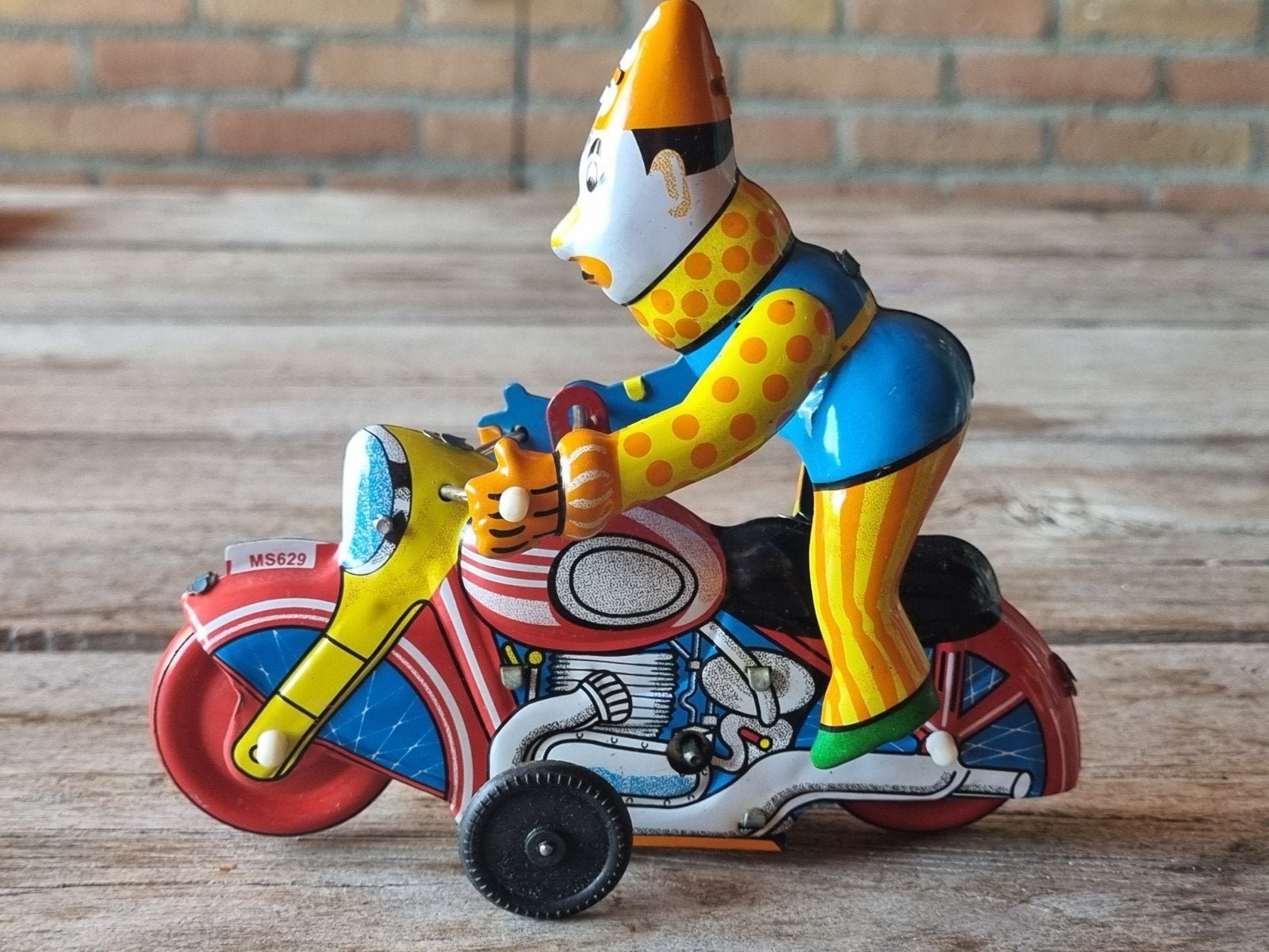 Vintage Opwindbare Clown op Motorfiets - Blikken Speelgoed, Verzamelen, Speelgoed, Ophalen of Verzenden, Zo goed als nieuw