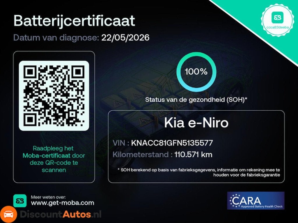 Kia E-Niro ExecutiveLine 64 kWh 100% SOH, Gebruikt, 1712 kg, 174 min, Adaptive Cruise Control