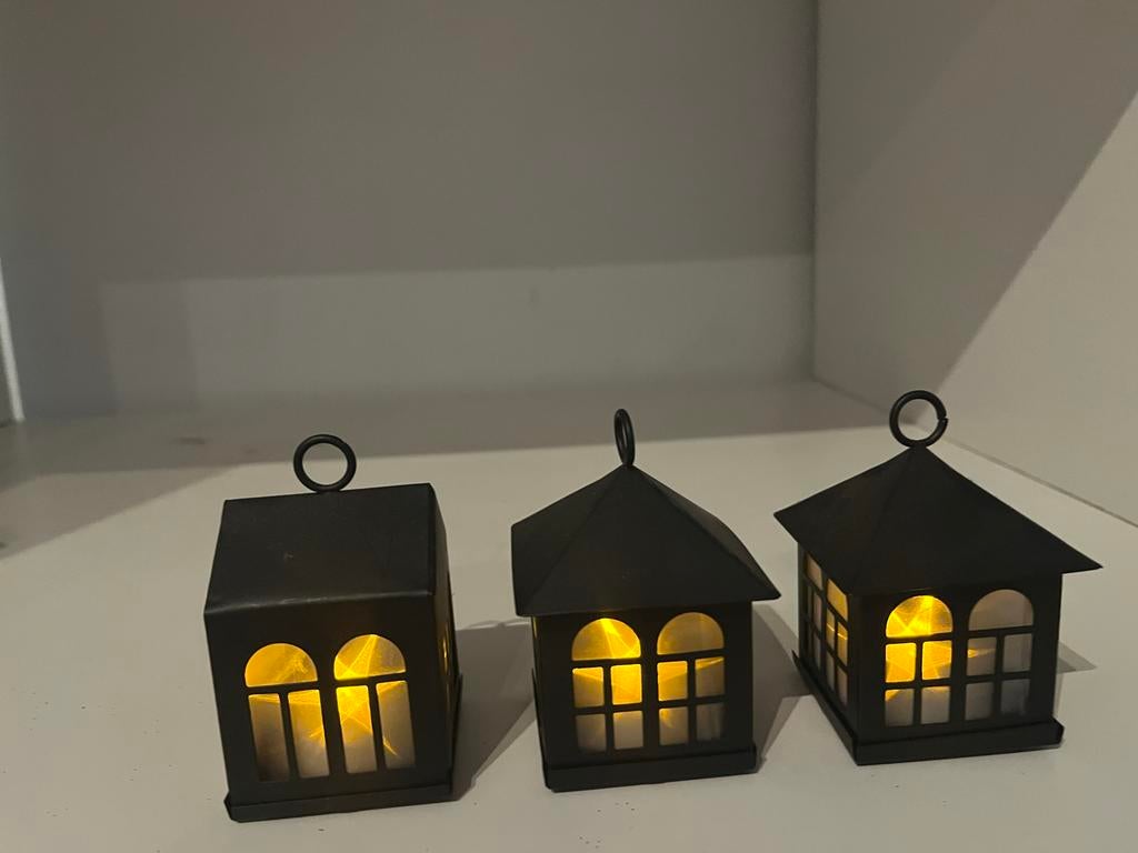 Set van 3 decoratieve LED lantaarns, Ophalen of Verzenden, Zo goed als nieuw