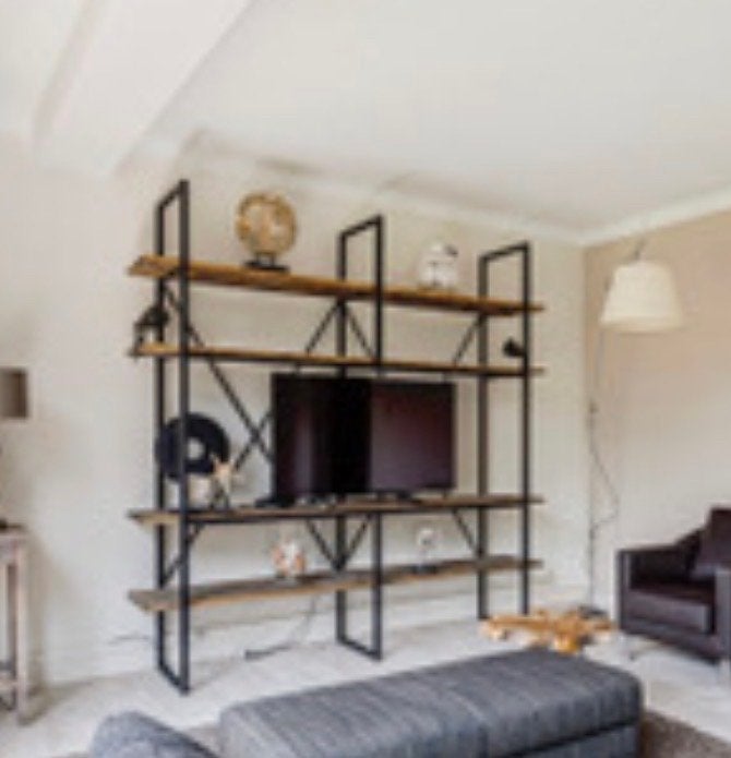 Eijerkamp moderne woonkamer kast, zwart/bruin, H230xB230xD48, Huis en Inrichting, Kasten | Televisiemeubels, Gebruikt, 200 cm of meer