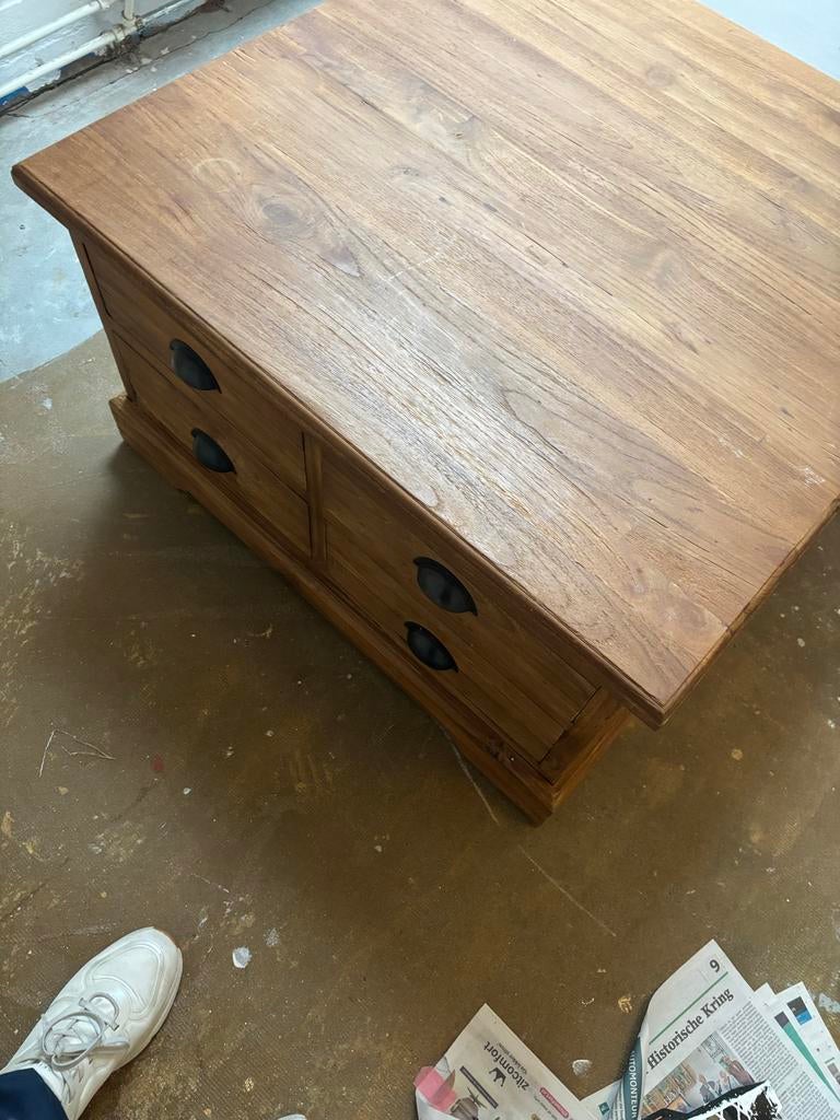 Houten salontafel met lades - 80x80x45 cm, Gebruikt, Vierkant, Minder dan 50 cm, Overige houtsoorten