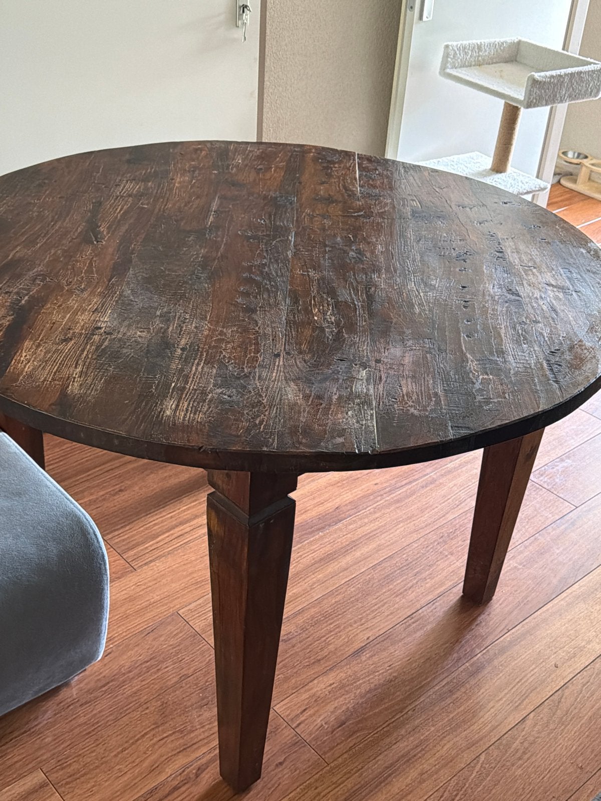 Robuuste ronde houten tafel - Gebruikt, Ophalen, Gebruikt, 100 tot 150 cm, Rond