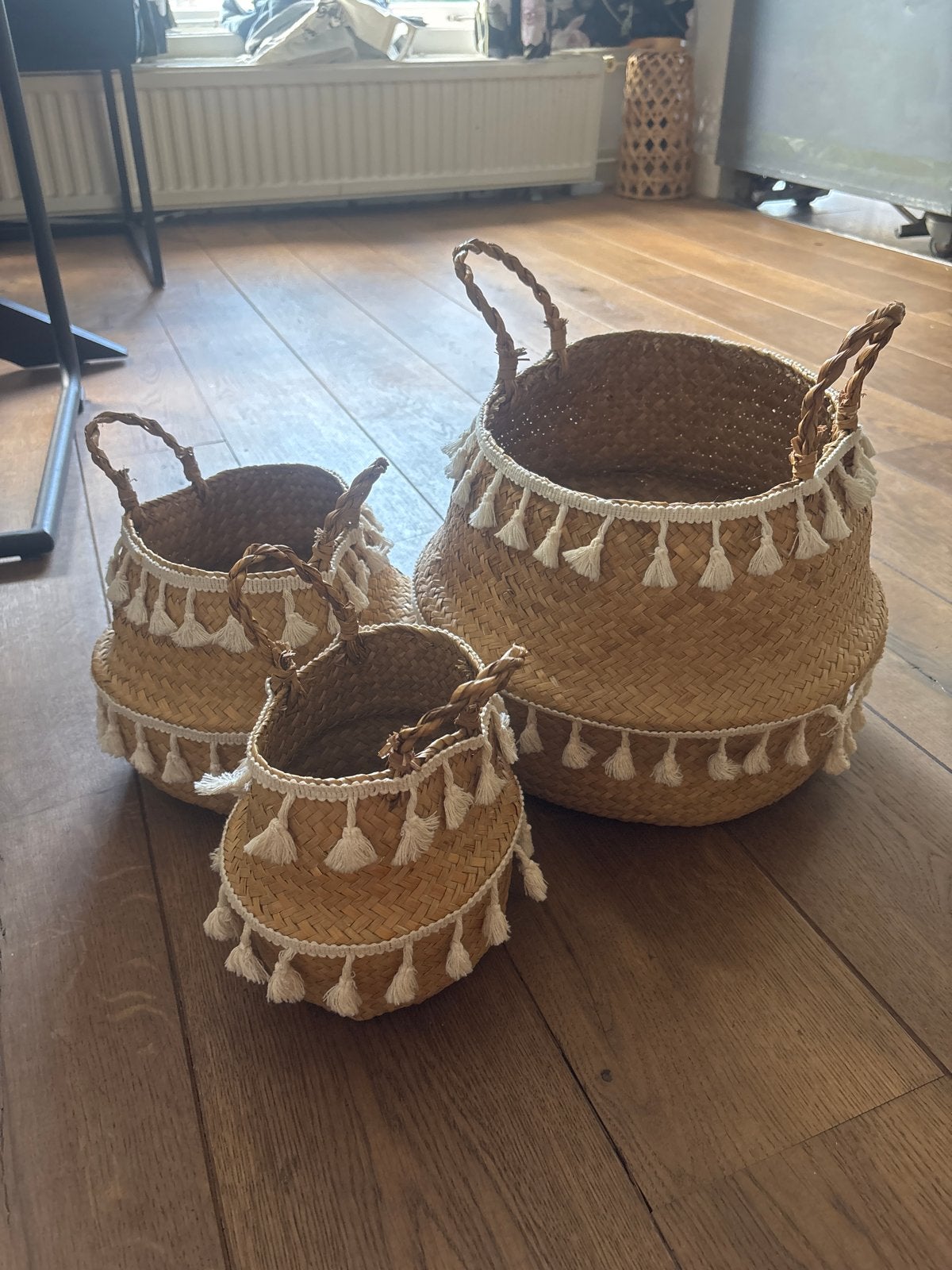 Set van 3 multifunctionele Ibiza mandjes, Huis en Inrichting, Woonaccessoires | Overige, Ophalen, Gebruikt, Beige, Boho
