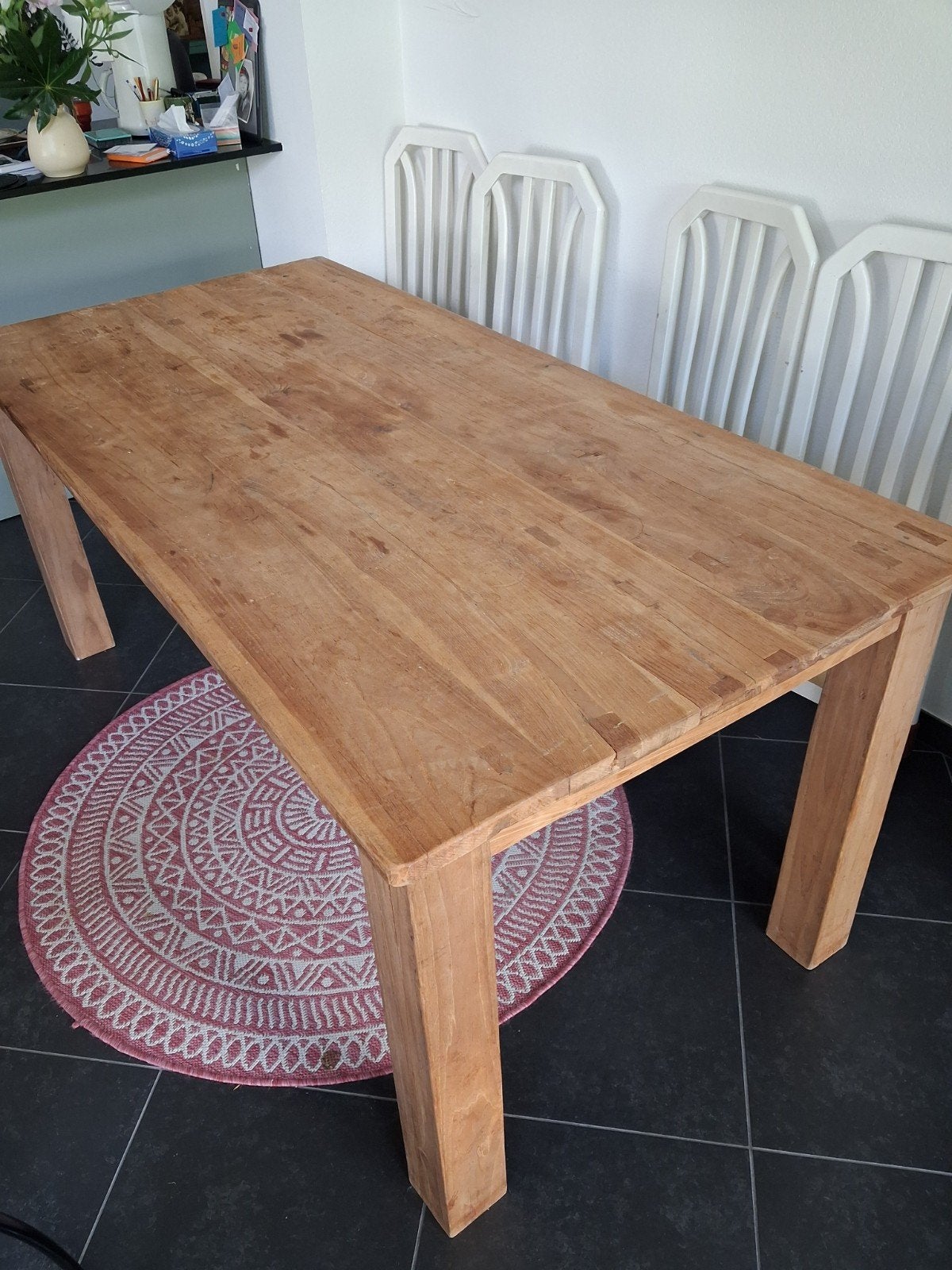 Massief houten eettafel, Huis en Inrichting, Tafels | Eettafels, Ophalen, Gebruikt, 50 tot 100 cm, 150 tot 200 cm