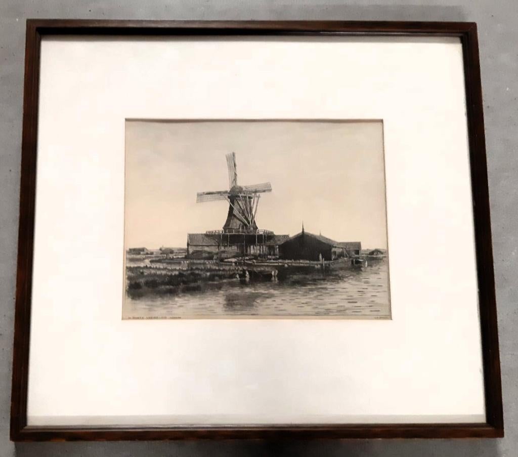 Reproductie GN Woudt, Molen "De Bonte Arend" 36 x 42 cm, Ophalen