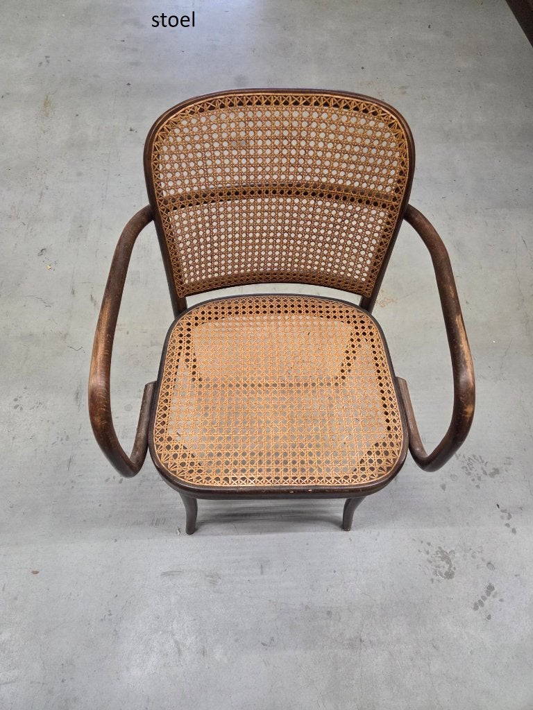 Thonet stoel met armleuningen en rieten zitting, Ophalen, Gebruikt, Bruin, Hout