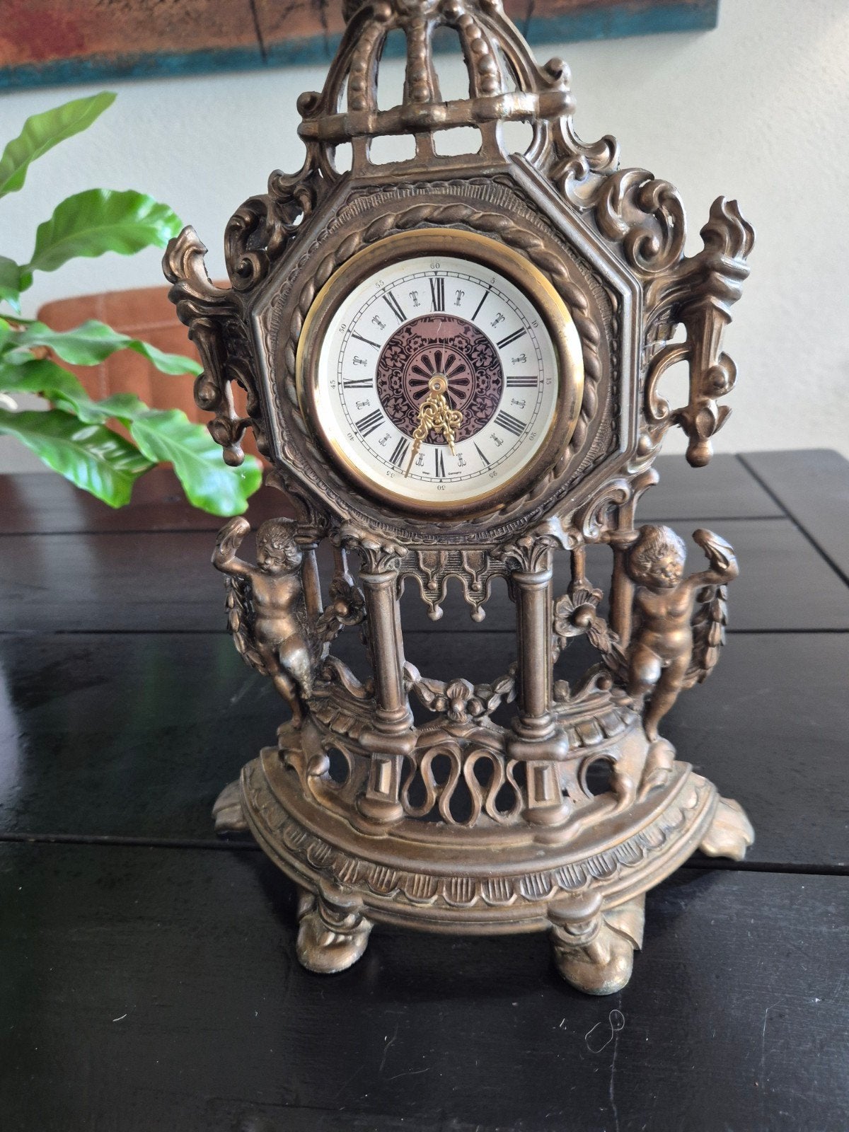 Antieke bronzen tafelklok met cherubijnen, Antiek en Kunst, Ophalen of Verzenden