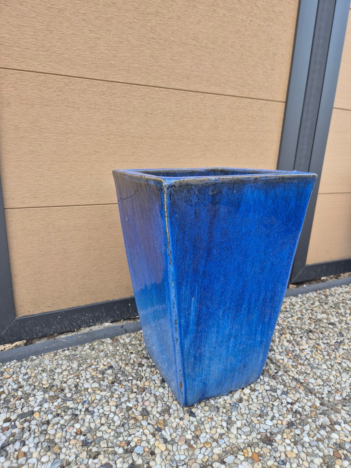 Mooie blauwe bloempot, vierkant model, Tuin en Terras, Bloempotten, Gebruikt, Aardewerk, 40 tot 70 cm, Ophalen