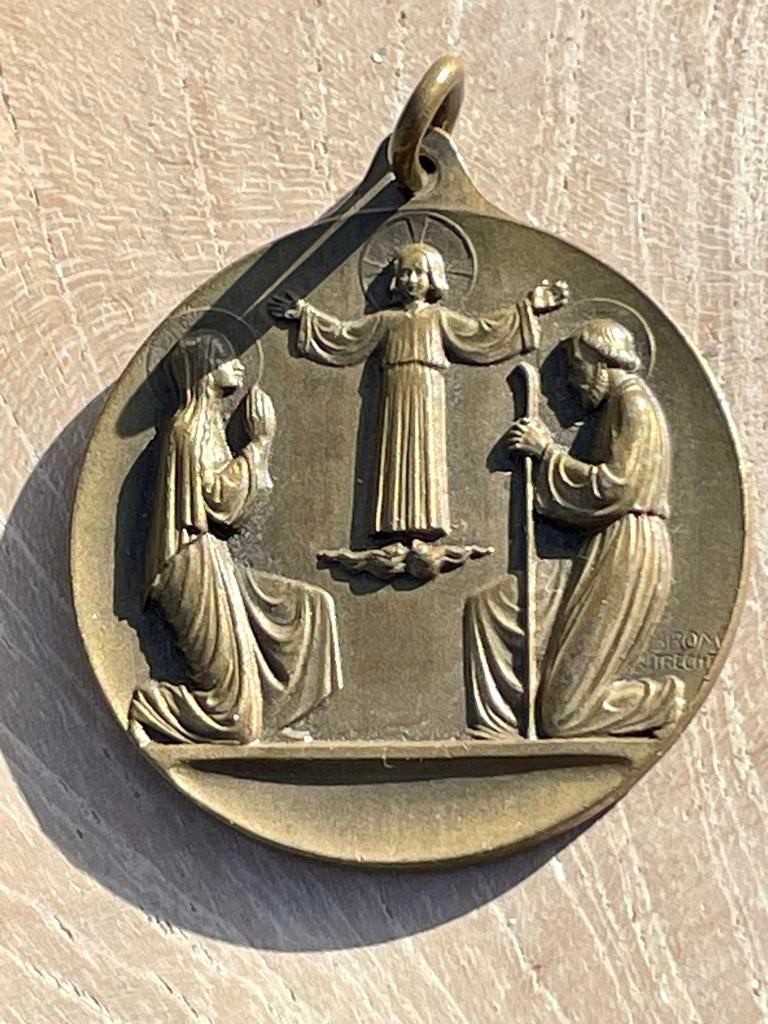 Religieuze medaille Heilige Familie, koper/brons, Ophalen of Verzenden