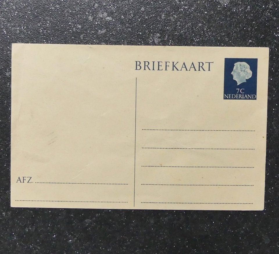 Oude briefkaart met voorgedrukte postzegel van 7 cent, Postzegels en Munten, Ophalen of Verzenden, Na 1940, Postfris
