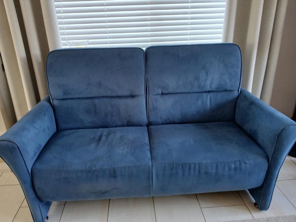 Bank blauw tweezits, Ophalen, Gebruikt, Minder dan 75 cm, 150 tot 200 cm