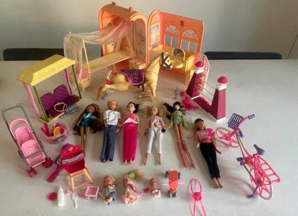 Grote Barbie set met paard, huis, fiets en accessoires, Ophalen of Verzenden, Gebruikt, Barbie