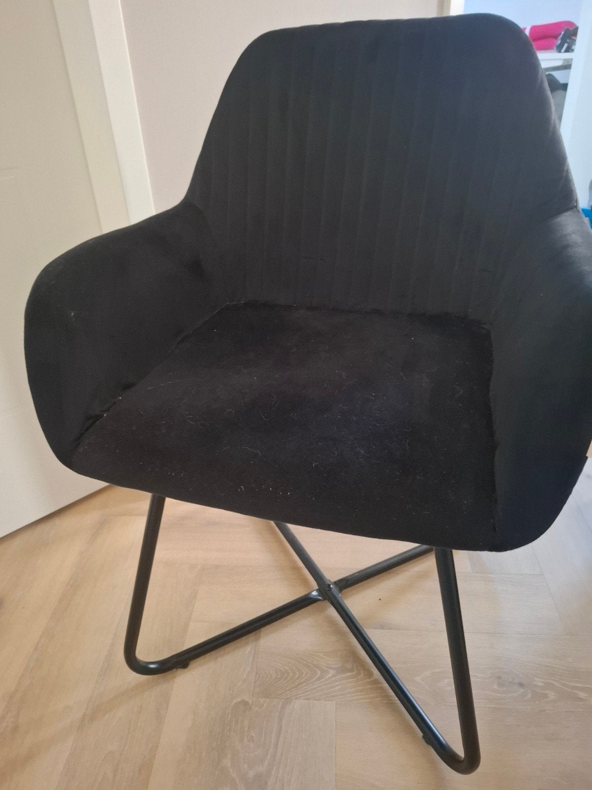 Set van 2 zwarte fluwelen eetkamerstoelen met armleuningen, Ophalen, Zwart, Stof, Twee