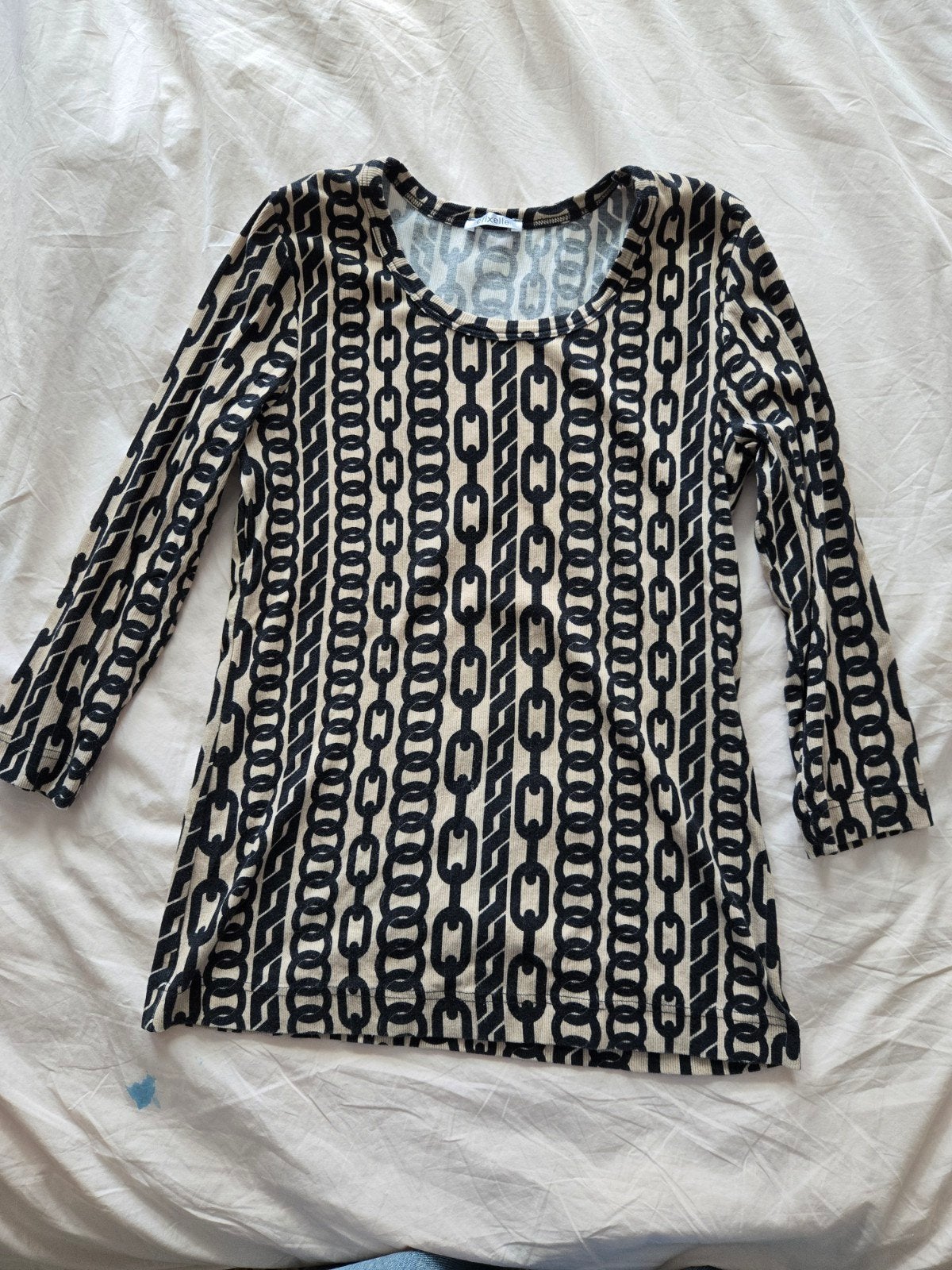 Efixelle shirt met driekwart mouw en kettingprint, Maat 38/40 (M), Beige, Ophalen of Verzenden, Zo goed als nieuw