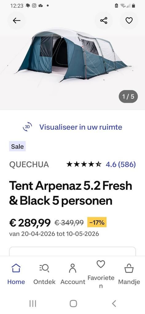 Quecha arpenaz 5.2 family tent., Caravans en Kamperen, Tenten, Ophalen, Gebruikt, Tot en met 5