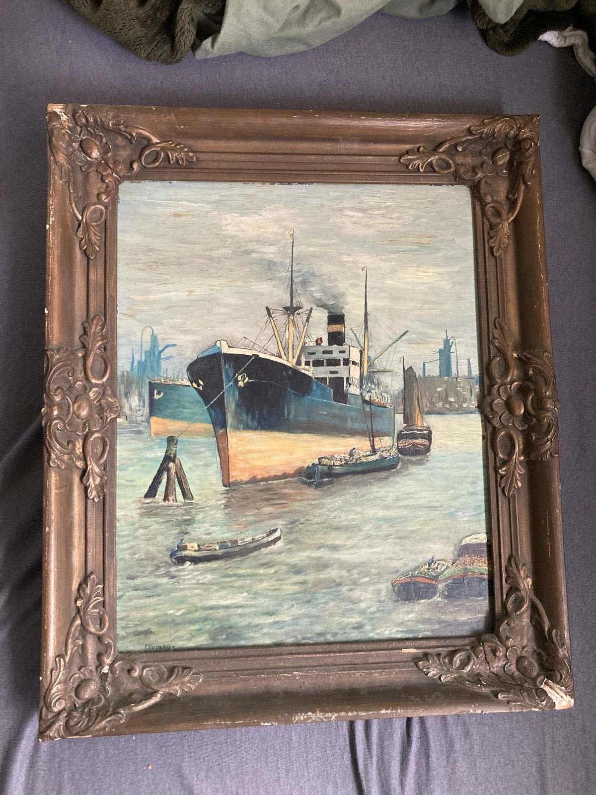 Maritiem olieverfschilderij van.  P.Kuperus  in lijst, Antiek en Kunst, Maritiem / water, Doek, Ophalen of Verzenden, Gesigneerd