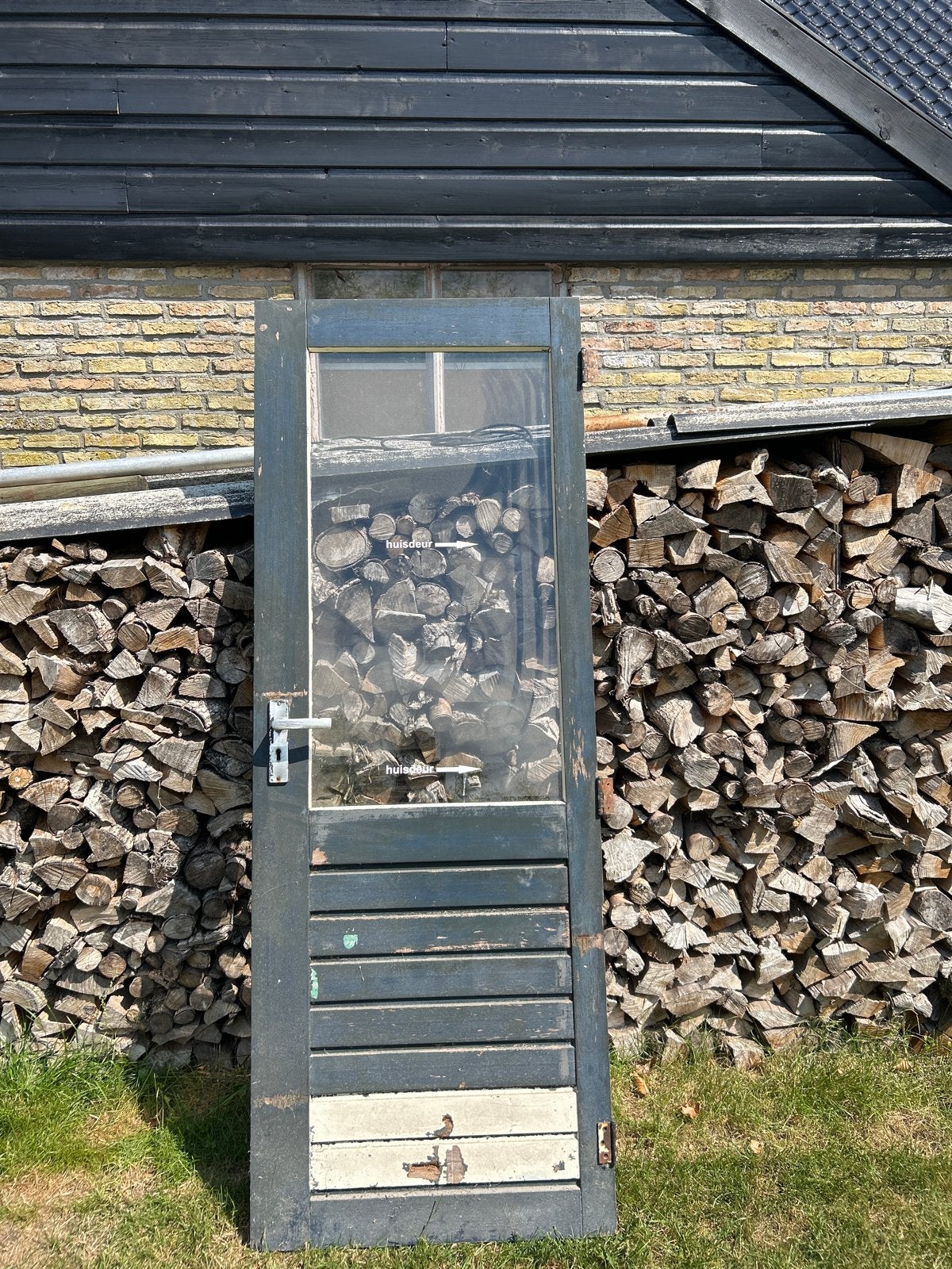 Hardhouten buitendeur voor tuinhuis of schuur, Doe-het-zelf en Verbouw, Ophalen, Gebruikt, Minder dan 80 cm, Minder dan 200 cm