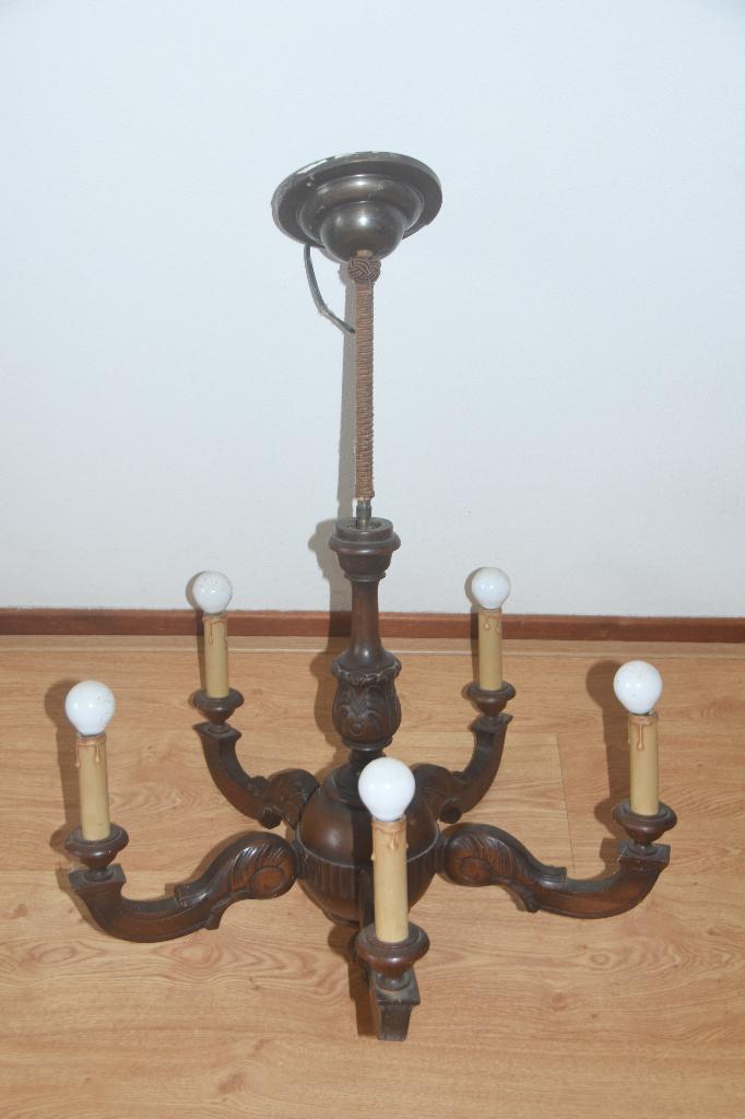 Sierlijke antieke houten Kroonluchter Hanglamp 30s, Ophalen of Verzenden, Gebruikt, Hout