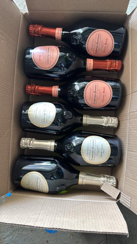 Laurent-Perrier Cuvée Rosé & Héritage Champagne- 6 fl ppstuk, Verzamelen, Wijnen, Ophalen of Verzenden, Nieuw, Frankrijk, Champagne
