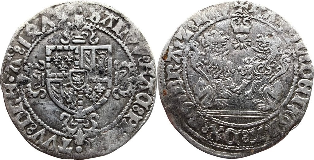 Dubbele stuiver 1475, Brabant (Karel de Stoute), Verzenden, Zilver, Losse munt, Zilver