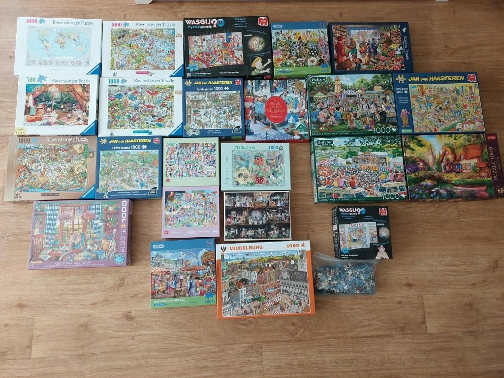 24 puzzels + Jumbo Portapuzzle Delux en Puzzlup bakjes, Hobby en Vrije tijd, Ophalen, 500 t/m 1500 stukjes, Zo goed als nieuw