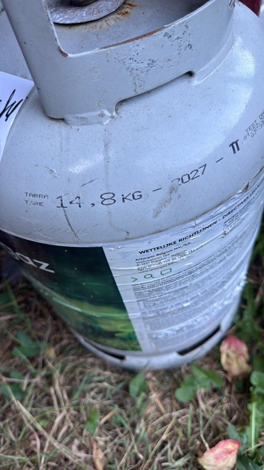 Antargaz gasfles 14,8 KG voor een derde vol. Keurdatum 2027, Ophalen of Verzenden, Gebruikt