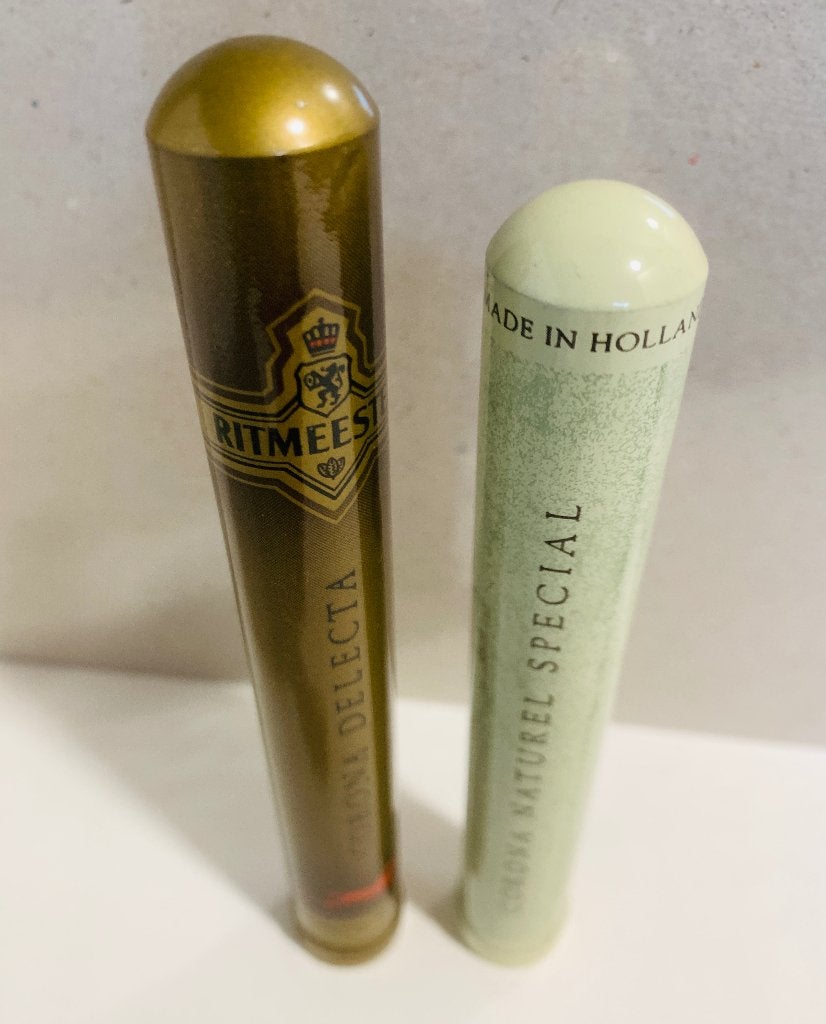 2 Vintage Ritmeester en Corona Hajenius sigarenkokers, Ophalen of Verzenden, Gebruikt, Tabaksdoos of Verpakking