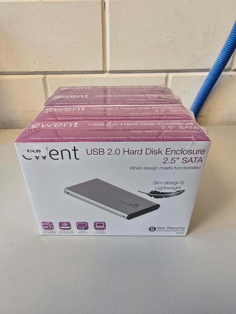 2x Ewent EW7041 USB 2.0 Hard Disk Enclosure 2.5" SATA, Computers en Software, Optische drives, Ophalen of Verzenden, Nieuw, Extern