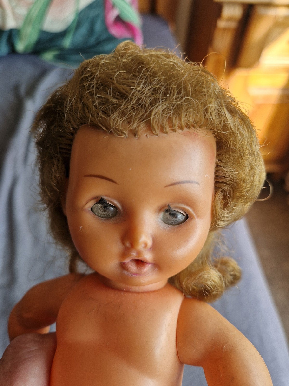 Vintage Babypop "Bella" met slaapogen, Ophalen of Verzenden, Gebruikt, Babypop