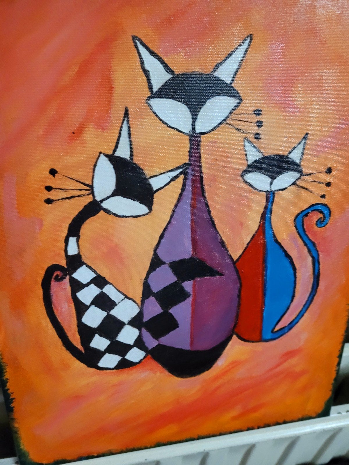 Modern Katten Schilderij - Acryl op Canvas (30x40cm), Antiek en Kunst, Ophalen of Verzenden, Dieren