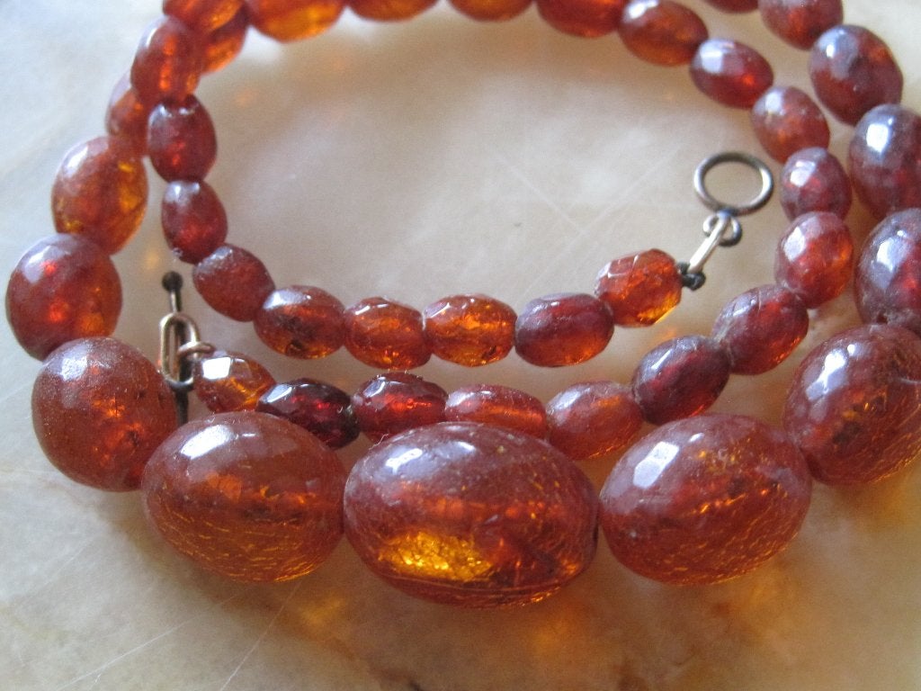 Antiek natuurlijke barnsteen amber halsketting 41 cm, Sieraden, Tassen en Uiterlijk, Kettingen, Ophalen, Gebruikt, Bruin, Steen of Mineraal