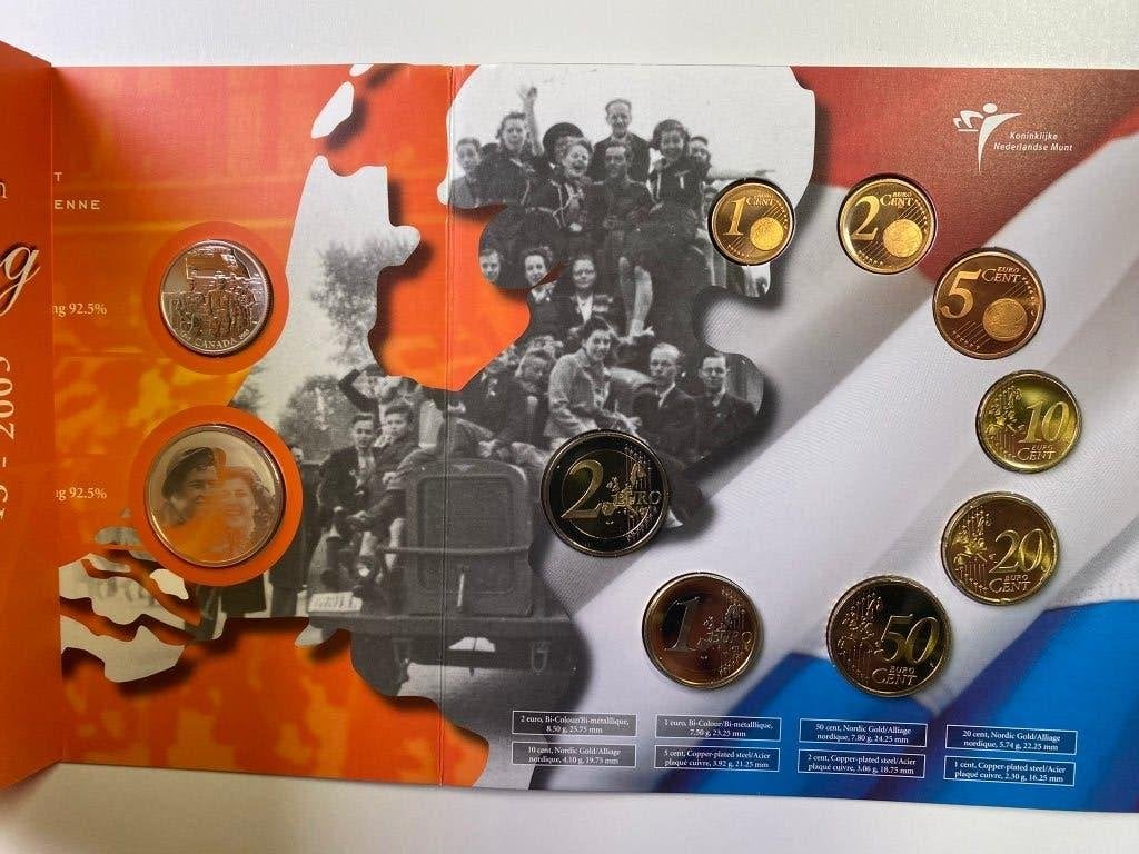 60 jaar bevrijding Nederland - Canada muntenset nieuwstaat, Setje, Koningin Beatrix, Zilver, Euro's