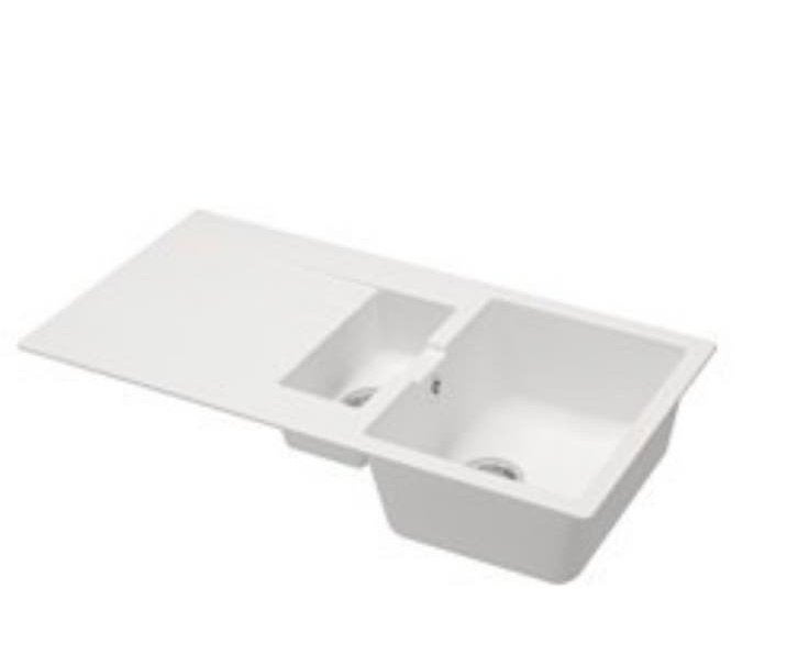 IKEA HÄLLVIKEN 1½ spoelbak afdruipgedeelte Wit quartz comps., Ophalen, Nieuw
