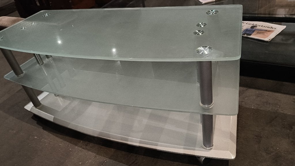 Matglazen tv-meubel op wieltjes 115 x 43 x 50 cm, Ophalen, Gebruikt, 100 tot 150 cm, Glas
