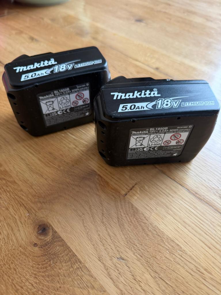 Makita 18V 5.0Ah Li-ion Accu's (2 stuks), Ophalen of Verzenden, Gebruikt
